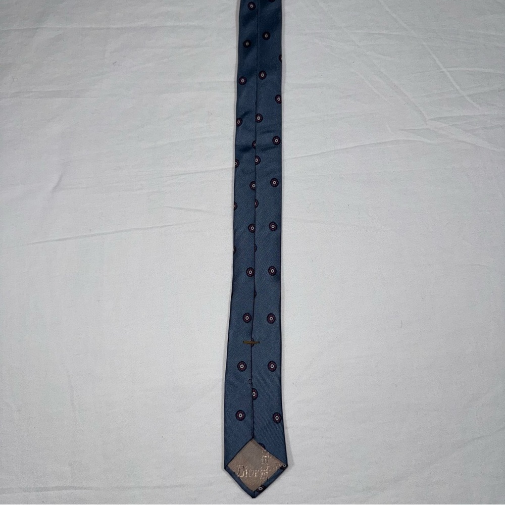 Christian Dior Rare Vintage Tie Blue & White Dot 100% Italian Silk - Picture 2 of 6
